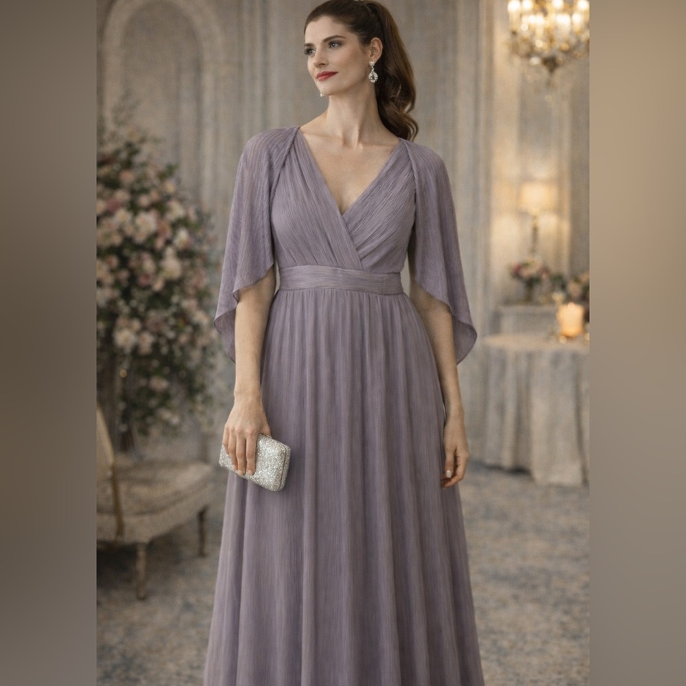 LAVENDER full CAPE SLEEVE FORMAL DRESS mother of bride SO wedding Guest sz 12